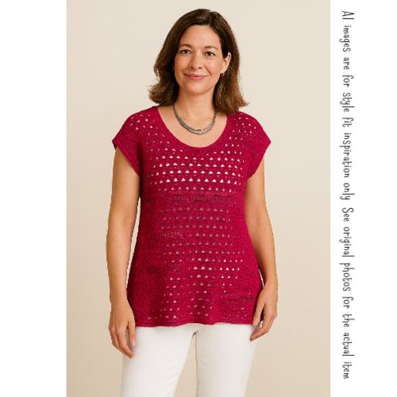 COLDWATER CREEK Fuchsia Crocheted Knit Short Sleeve Sweater, S / 8 - Picture 8 of 9